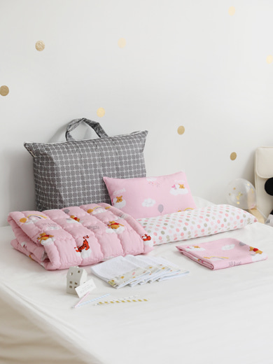 [디즈니 정품] 인견 분리형 어린이집세트 (베개+이불+패드+수건 5장+핑크도트 바디필로우+가방) 푸 핑크